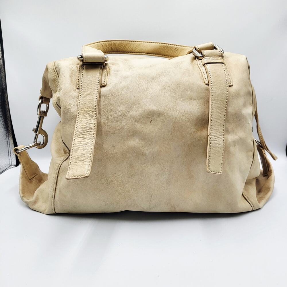 Club Monaco Beige 100% Leather Slouchy Satchel Handbag Gathered Side Detail